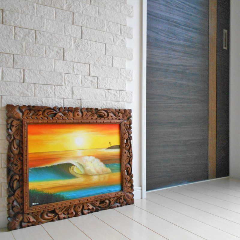 常夏のバリ サンセット 絵画 壁掛け 壁飾り インテリアアート 風景画 夕日 チューブ リゾート 南国 南国ビーチ 海 浜辺 椰子 やし ヤシ拍卖