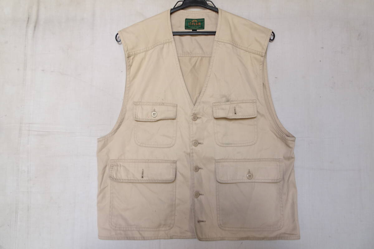 I.T.PLAIN/作業着ベスト/ワークウェア/綾織り素材/Vネック/前ボタン/フラップポケット/ベージュ/Lサイズ(9/19R)拍卖