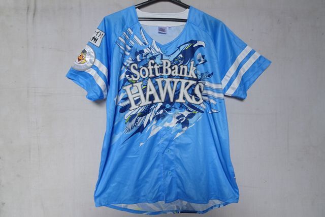 SoftBank HAWKS/ソフトバンクホークス/半袖シャツ/応援ユニフォーム/前ボタン/速乾性/前後プリント/野球/水色/Lサイズ(9/4R)拍卖