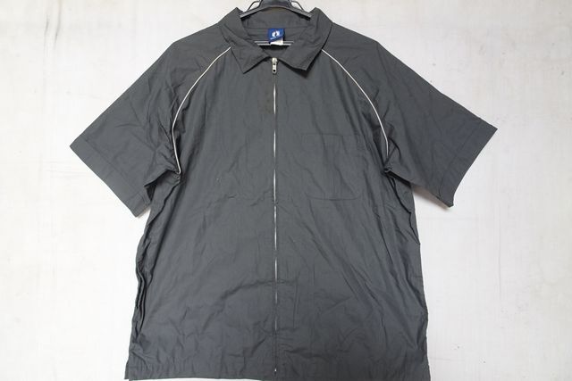 HANG TEN/ハンテン/半袖シャツジャケット/前ジップアップ/袖ぐりライトグレーパイピング/裾サイドスリット/グレー/Mサイズ(9/19R)拍卖