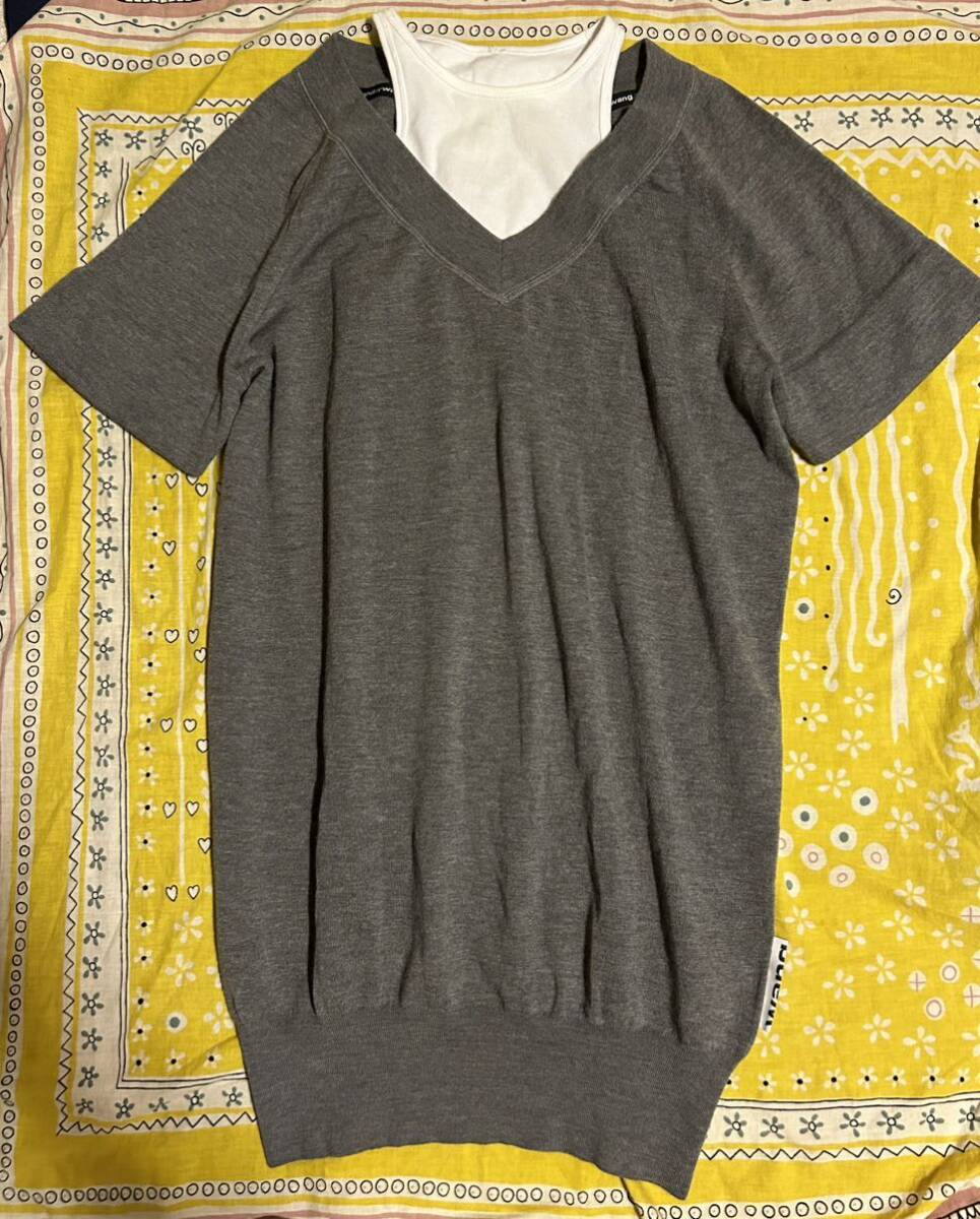 ◇美品◇ T by ALEXANDER WANG ティーバイアレキサンダーワン レイヤード風半袖ニット ロング丈 グレー Sサイズ◇ニットワンピース◇拍卖