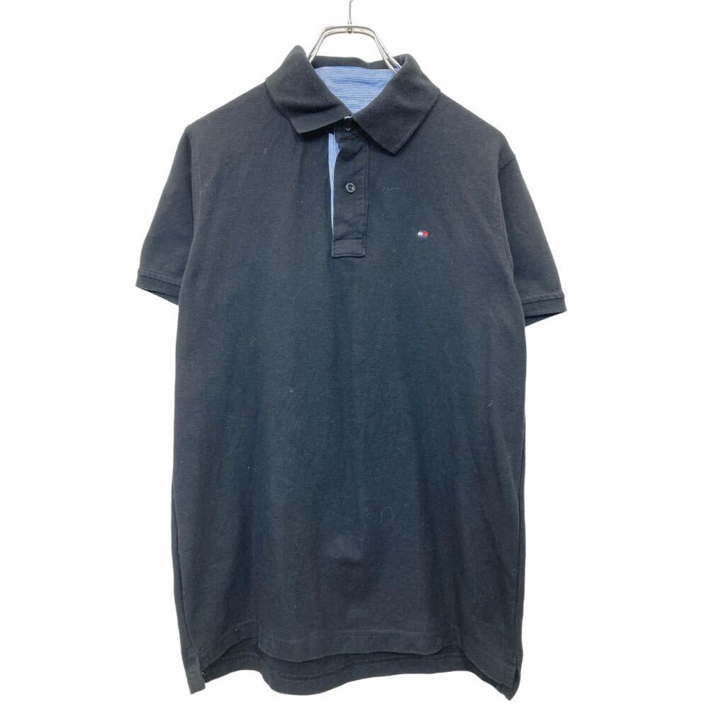 TOMMY HILFIGER 半袖 ポロシャツ Mサイズ トミーヒルフィガー ハーフボタン ブラック 古着卸 アメリカ仕入 t2409-3793拍卖