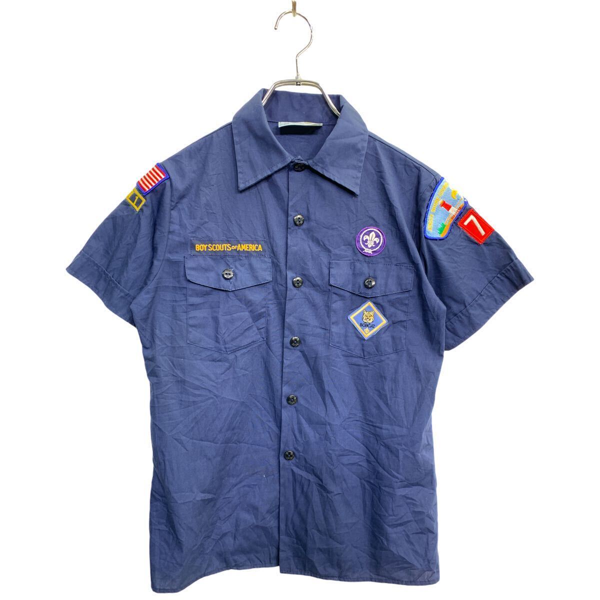 BOY SCOUTS 半袖シャツ Lサイズ ボーイスカウト ジュニアサイズ ネイビー USA製 古着卸 アメリカ仕入 t2409-3045拍卖