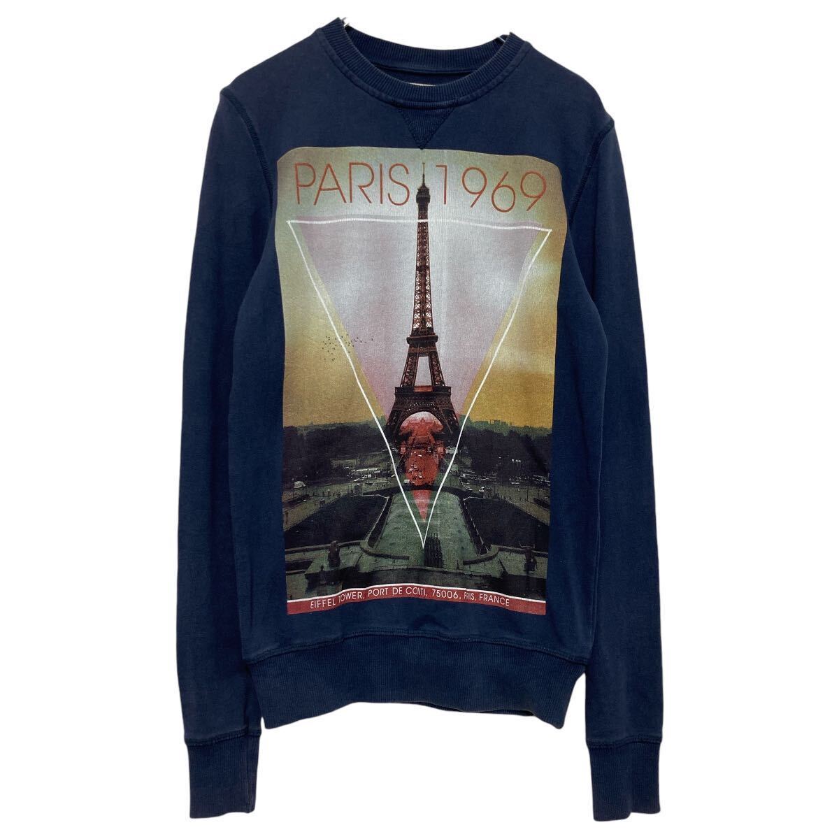 プリント スウェット トレーナー XS ネイビー プルオーバー パリ 古着卸 アメリカ仕入 a609-6066拍卖
