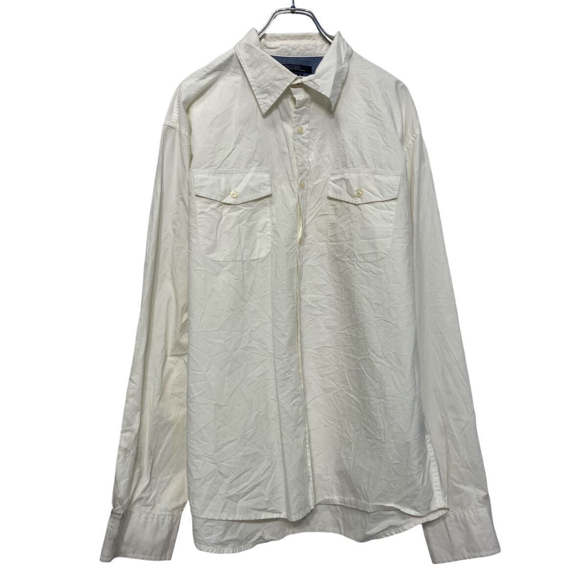 TOMMY HILFIGER 長袖 無地 シャツ トミーフィルフィガー XL ホワイト ビッグサイズ ポケット 古着卸 アメリカ仕入 a609-6204拍卖