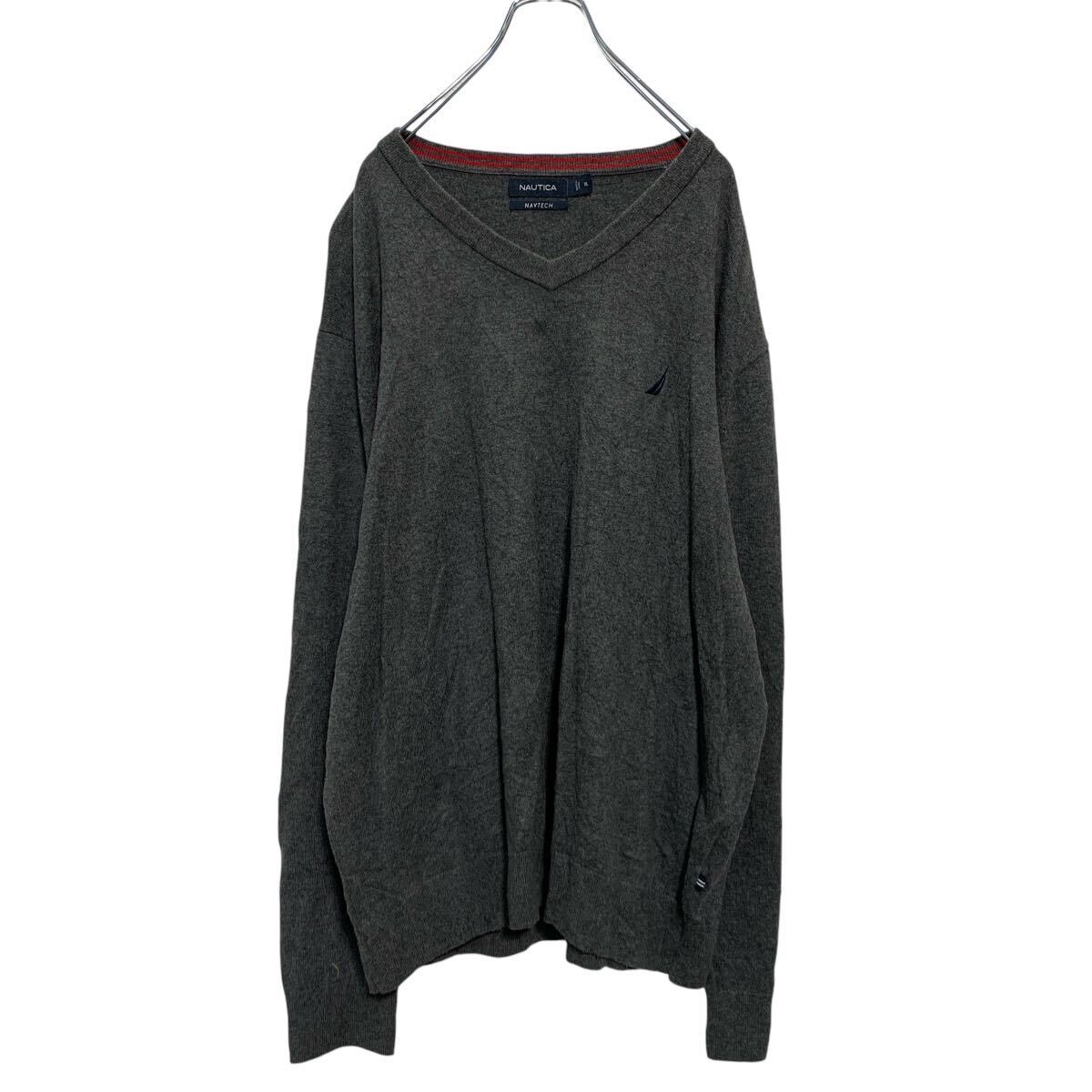 NAUTICA コットン混紡 ニット セーター XL グレー ノーティカ ビッグサイズ ワンポイントロゴ 古着卸 アメリカ仕入 a609-6724拍卖