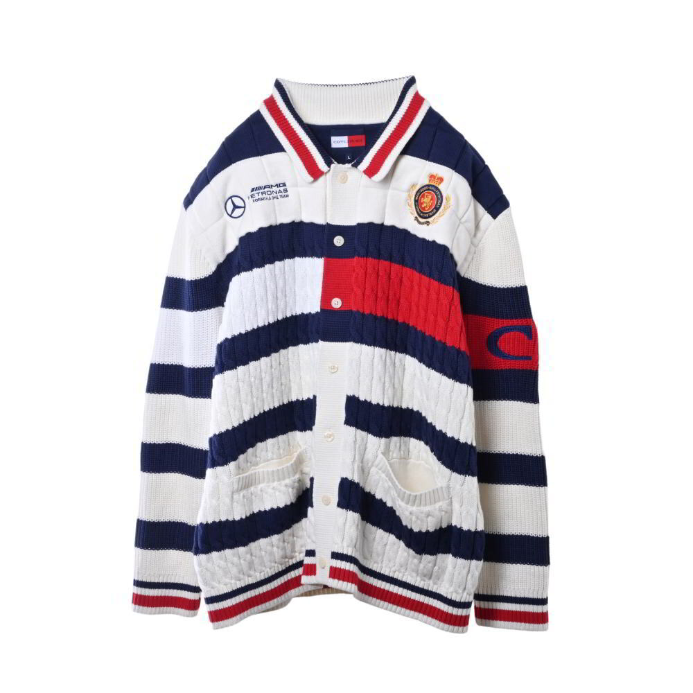 美品 TOMMY HILFIGER × MERCEDES F1 × CR カラーブロック ラガー カーディガン L マルチ トミーヒルフィガー KL4BQAS247拍卖