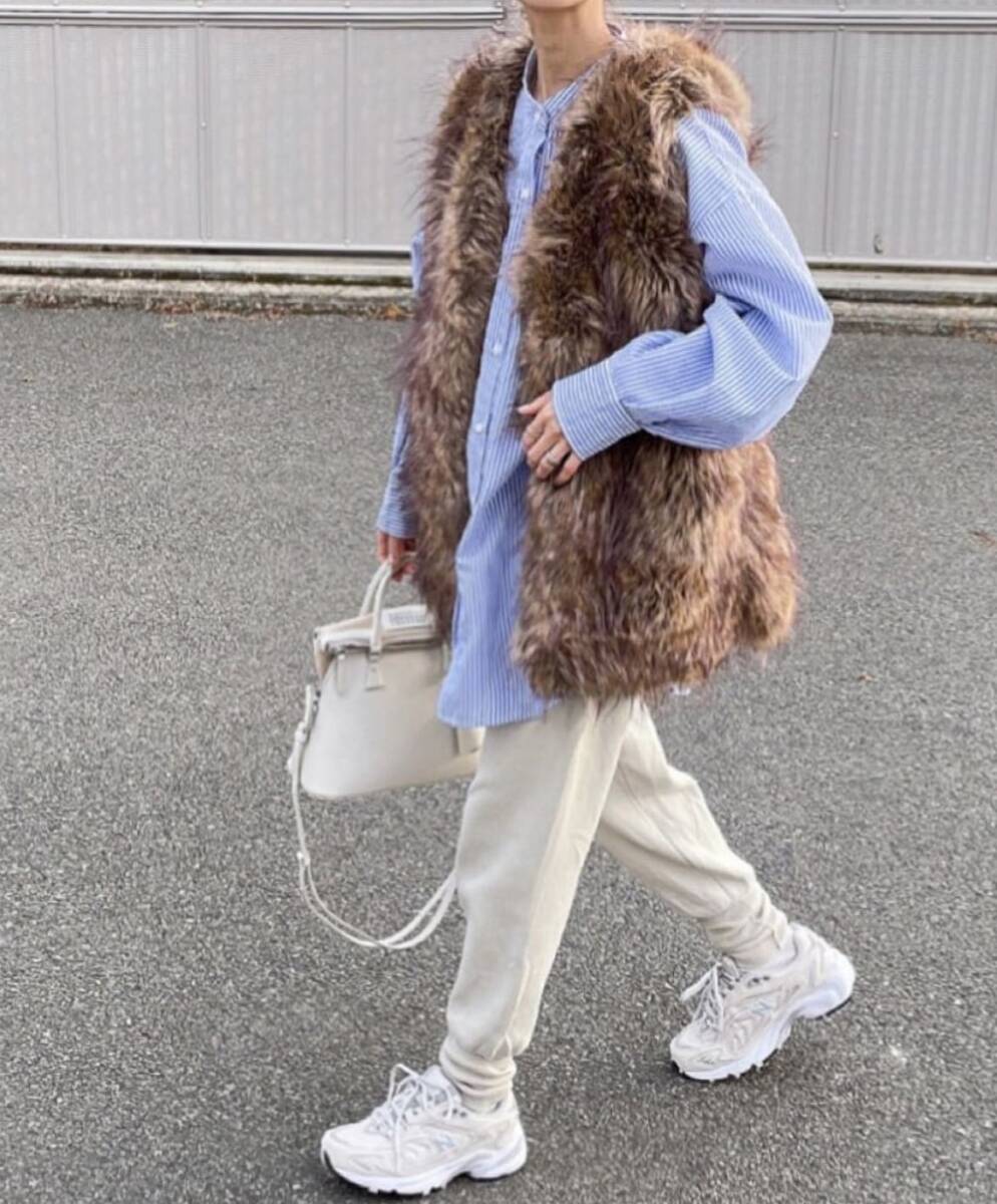 未使用 ファーベスト ベスト ブラウン マタギ フェイクファー ファージレ ボアベスト マタギジレ MATAGI ガーリースタイル拍卖