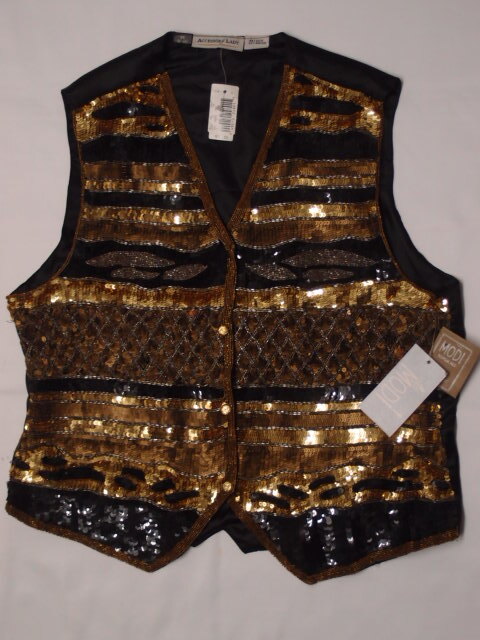 ◆古着卸USA■ACCESSORY LADY☆スパンコール ビーズ☆ベスト★★★M 8-10 タグ付き デッドストック アメリカ直輸入 SALE拍卖