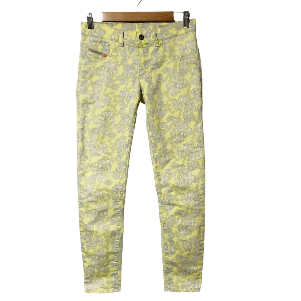 DIESEL ディーゼル LIVIER-ANKLE-SP スーパースリム パンツ アンクル丈 ストレッチ 総柄 25 イエロー レディース A20拍卖