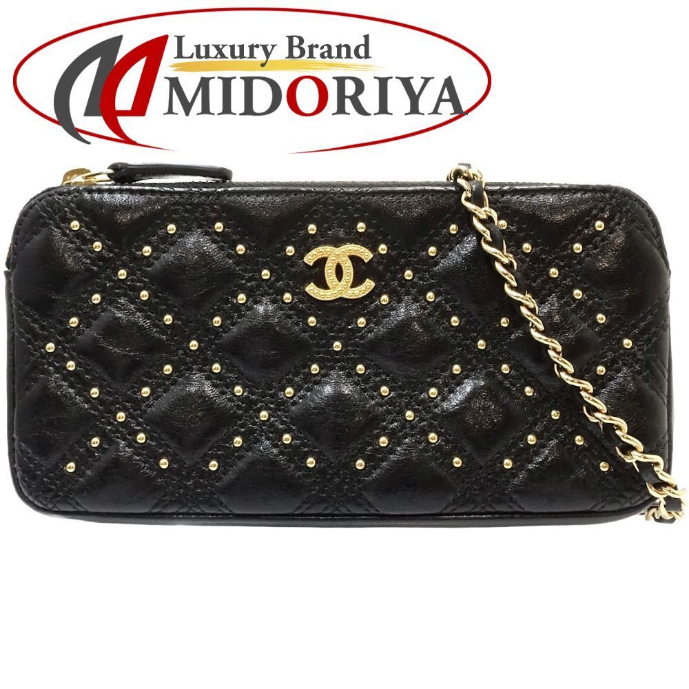 CHANEL シャネル ウォレットチェーン チェーンウォレット スタッズ マトラッセ ココマーク ラムスキン ブラック/180734【中古】拍卖