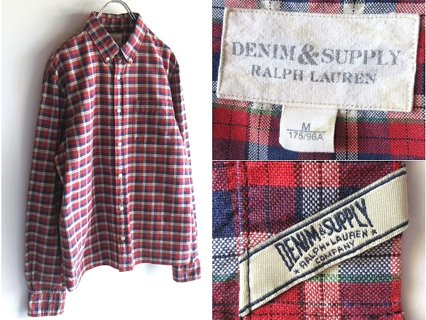 ネコポス可 DENIM&SUPPLY RALPH LAUREN デニム&サプライ ラルフローレン ボックスシルエット コットン チェック BDシャツ M 赤 国内正規品拍卖