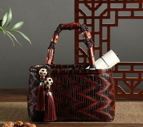 美品自然の良品 バスケット 収納かご おしゃれ竹籠 編み 取っ手 持ち手  手作りトートバスケット  花火着物かご拍卖
