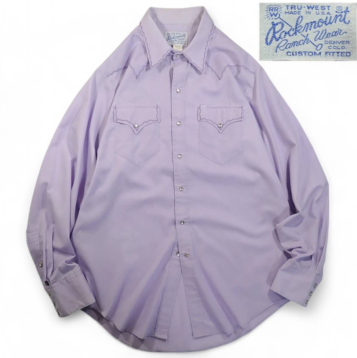 6138/Rockmount Ranch Wear USA製 80sビンテージ 長袖ウエスタンシャツ 16-1/2-35●GRIPPER SCOVILLスナップボタン●洗濯プレス済●古着拍卖
