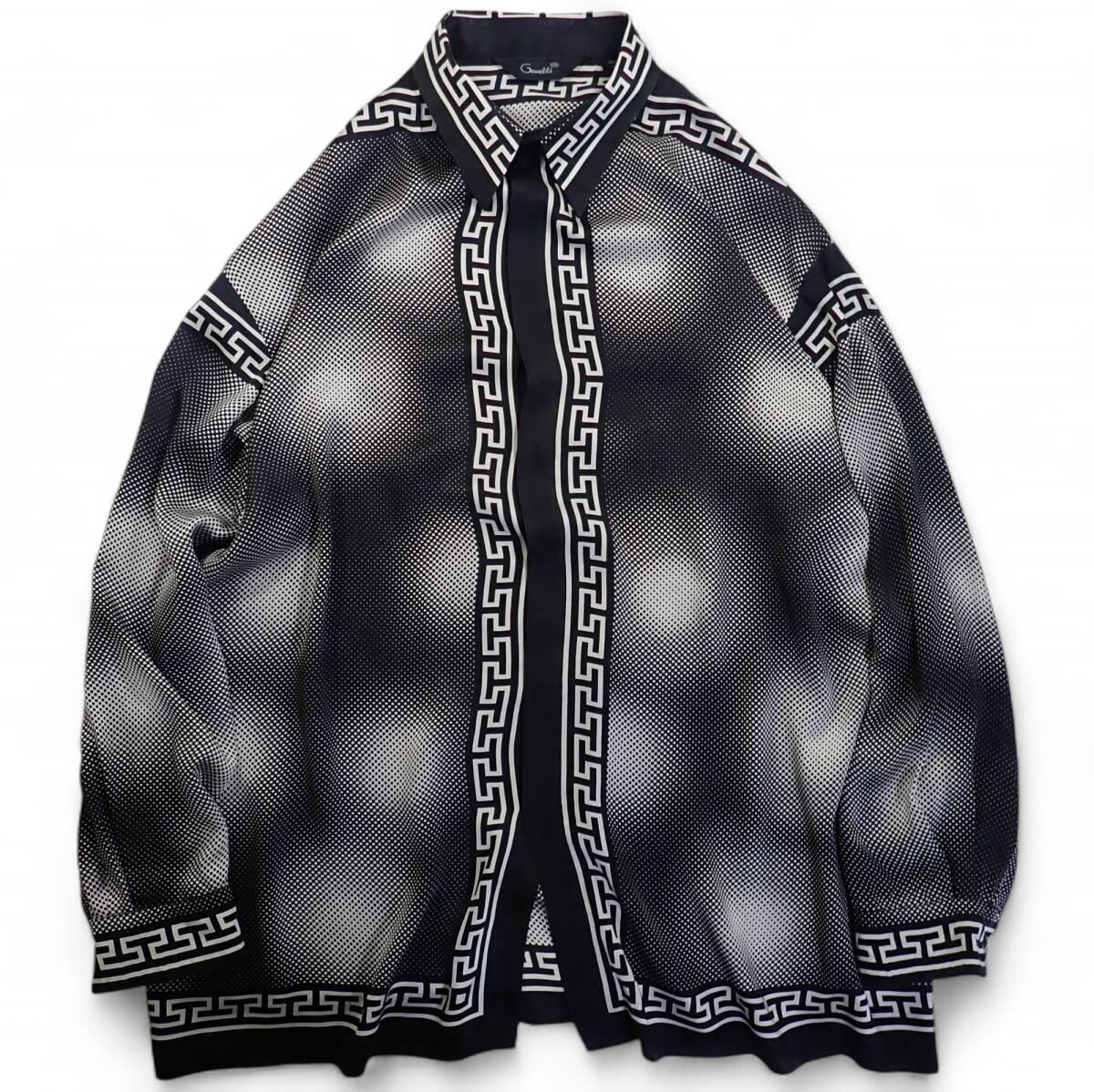 6120/Genelli グレカ模様×グラデーションドット柄 長袖シャツ XXL 三角タグ 90sビンテージ オーバーサイズ●洗濯プレス済ネコポス可●古着拍卖