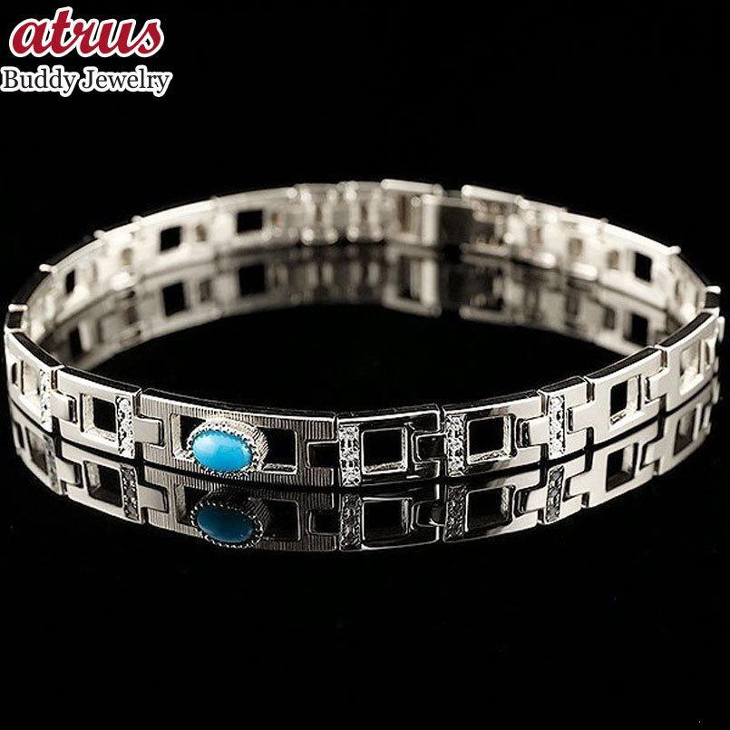 ブレスレット メンズ ホワイトゴールドk10 トルコ ターコイズ ダイヤモンド 幅広 男性 コントラッド 東京 CONTRAD TOKYO 10金拍卖