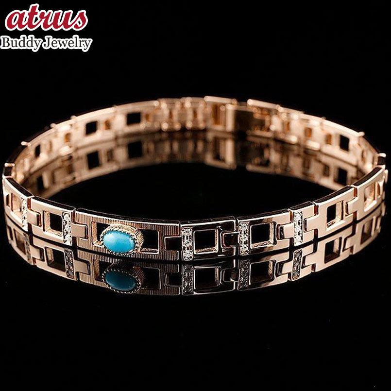 ブレスレット メンズ ピンクゴールドk10 トルコ ターコイズ ダイヤモンド 幅広 男性 コントラッド 東京 CONTRAD TOKYO 10金拍卖