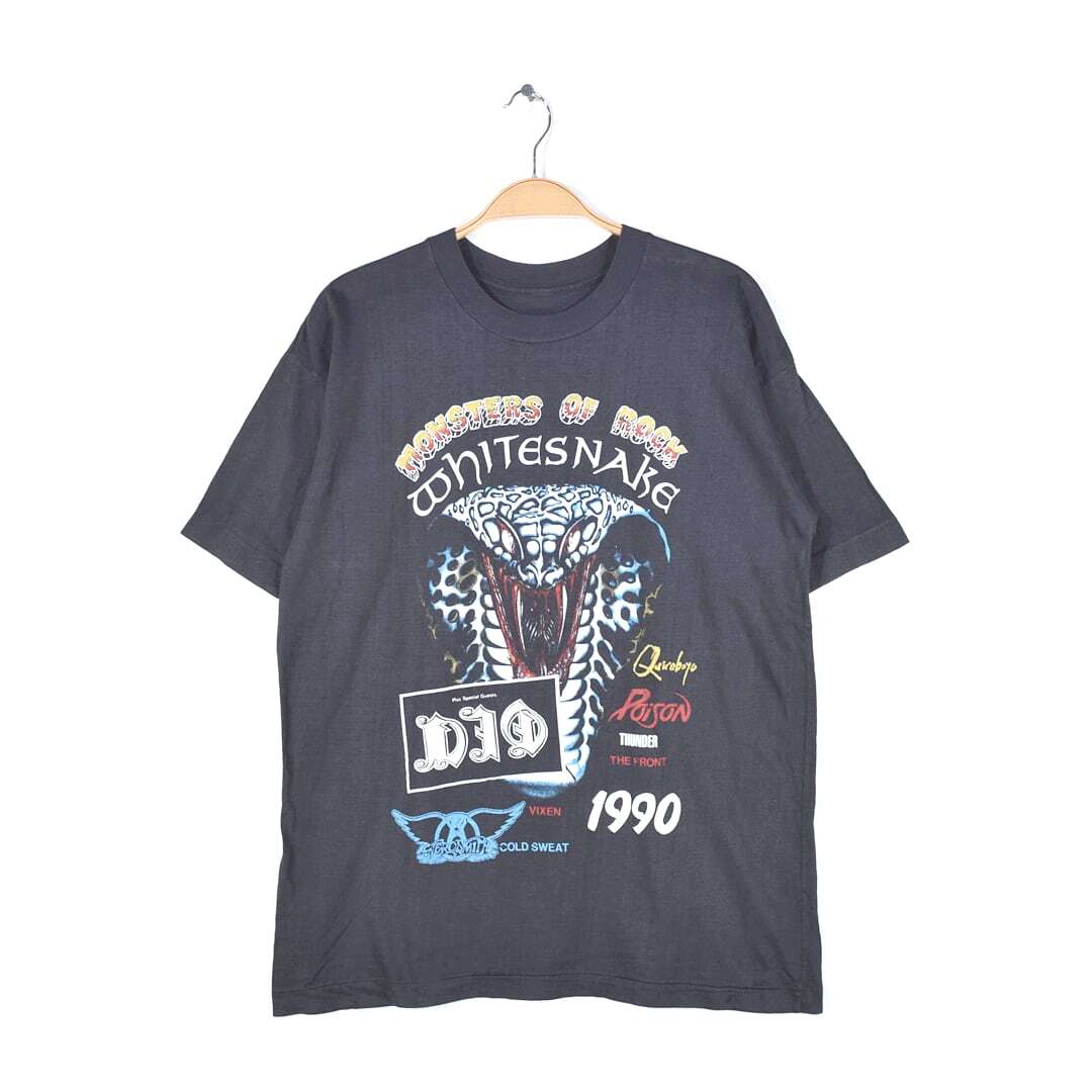 【送料無料】90s モンスターズオブロック ヴィンテージTシャツ バンドTシャツ ホワイトスネイク エアロスミス ディオ サイズL@AAG1027拍卖
