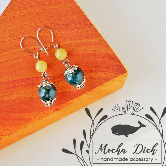 モスアゲートとイエロージェイドのSilver925ピアス拍卖