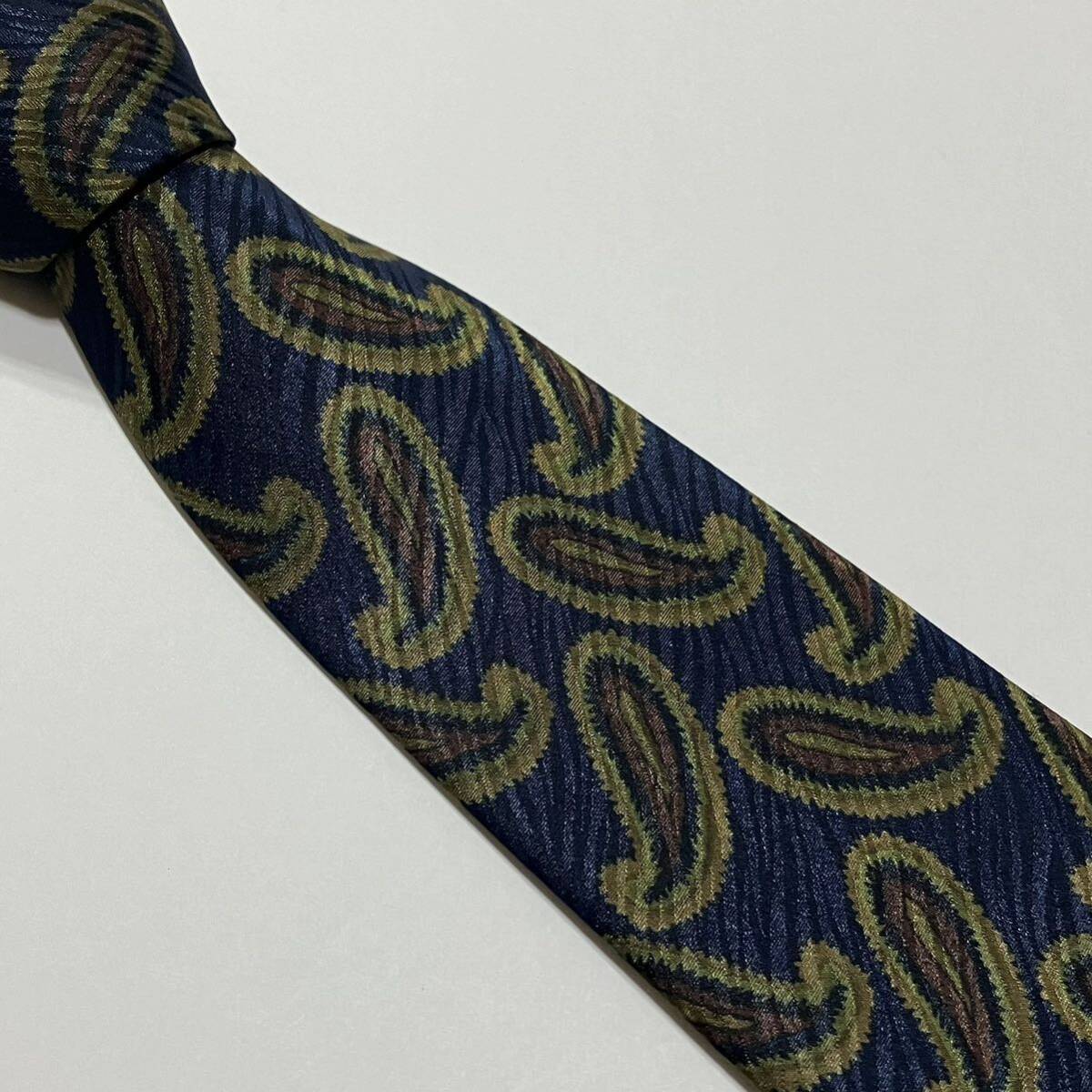 ペイズリー デザイン 光沢 ポリ ネクタイ 古着 ネイビー 265-8拍卖