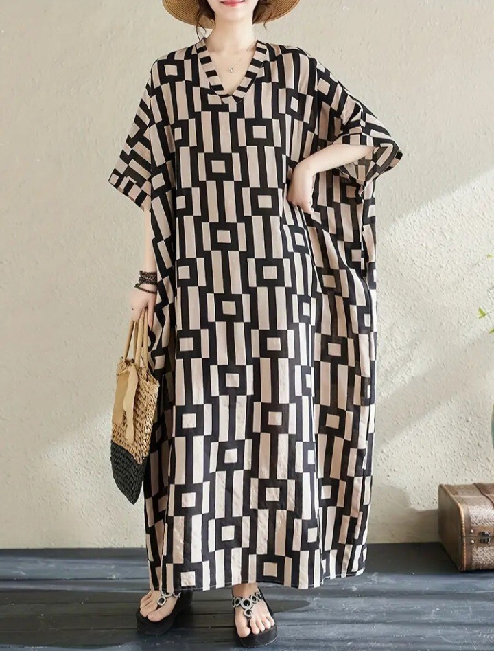 新品 大きいサイズ ワンピース 6XL ゆったり 総柄 半袖 オシャレ拍卖