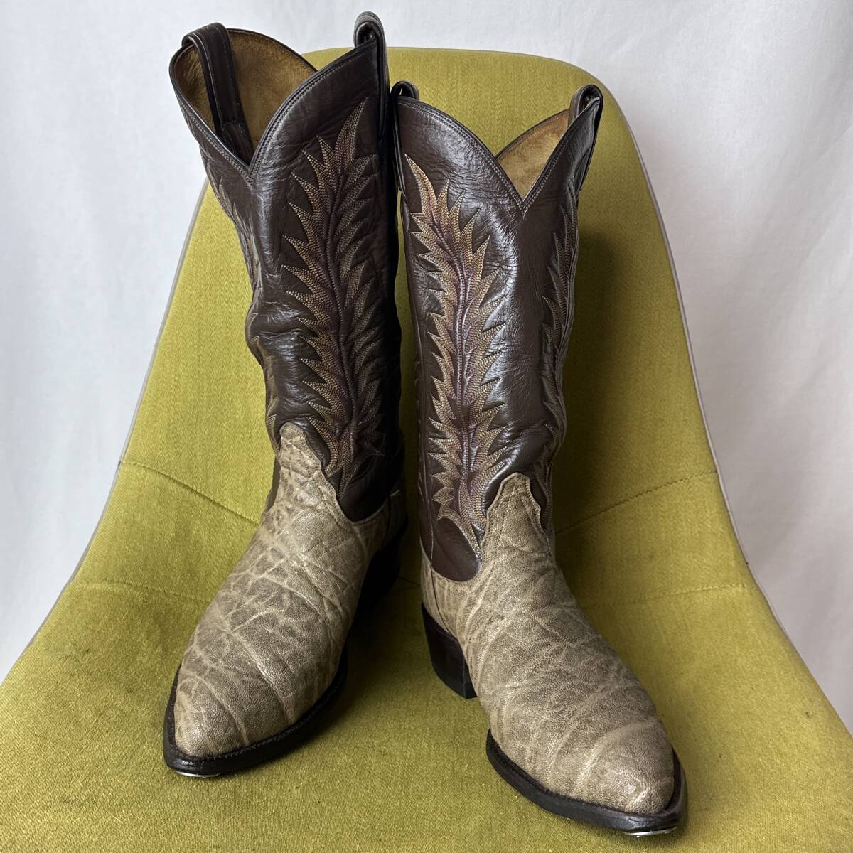 Tony Lama トニーラマ 黒タグ 70s エレファント × カーフ ウエスタンブーツ 8E 26.0 26.5相当 レザーシューズ ビンテージ 象革拍卖