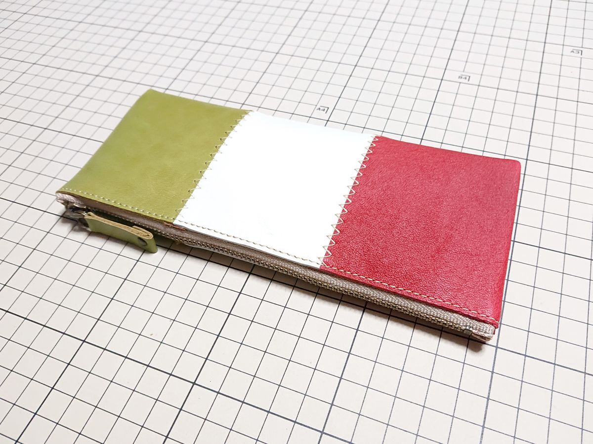 レザー◆本革 ペンケース 牛革 山羊革 190x80mm 38g H イタリア トリコロール拍卖