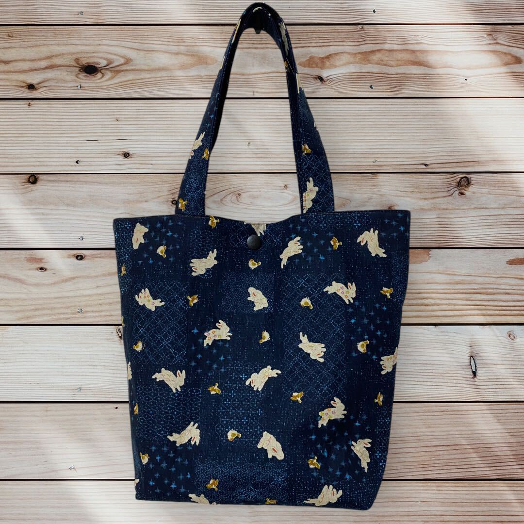 ☆ハンドメイド ☆やわらかミニトートバッグ プレゼント♪ 和柄 うさぎ 小鳥 スナップボタン 内ポケット拍卖
