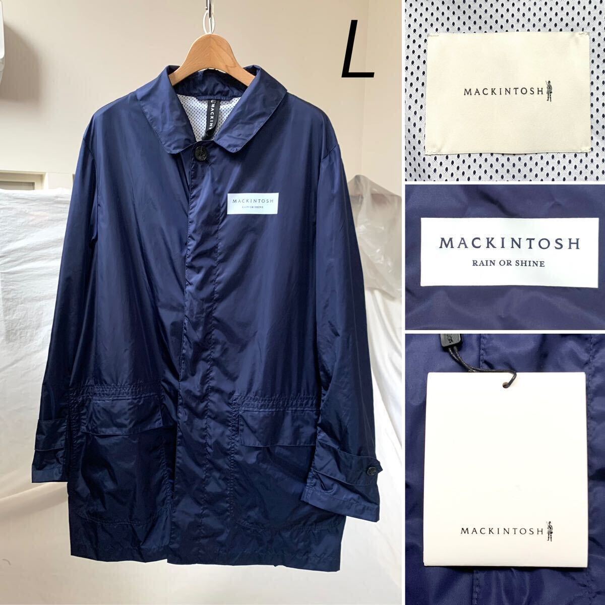新品 マッキントッシュ MACKINTOSH レインコート RAIN×SHINE×TORRENTIAL メンズ L ネイビー パッカブル ナイロン コート 収納袋付き拍卖