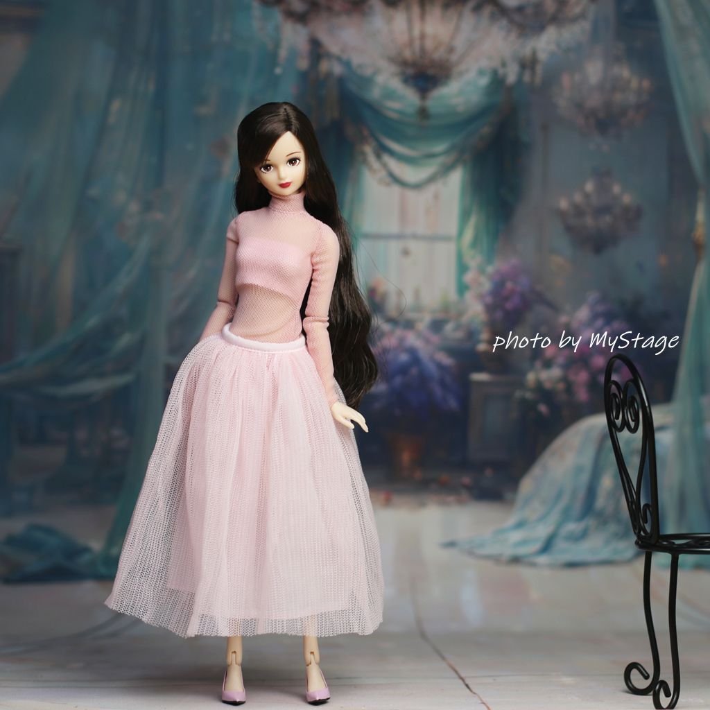 人形服msdr-24-242 ピンクスルー長袖Tとプリーツスカート(momoko/ジェニー/オビツボディ用)拍卖