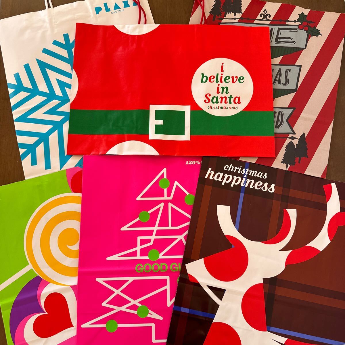 PLAZA プラザ クリスマス 紙袋 大サイズ 6枚 色々 プレゼントギフトラッピングリメイク イベント ショッパー エコバッグ 手提げ紙袋 新品②拍卖