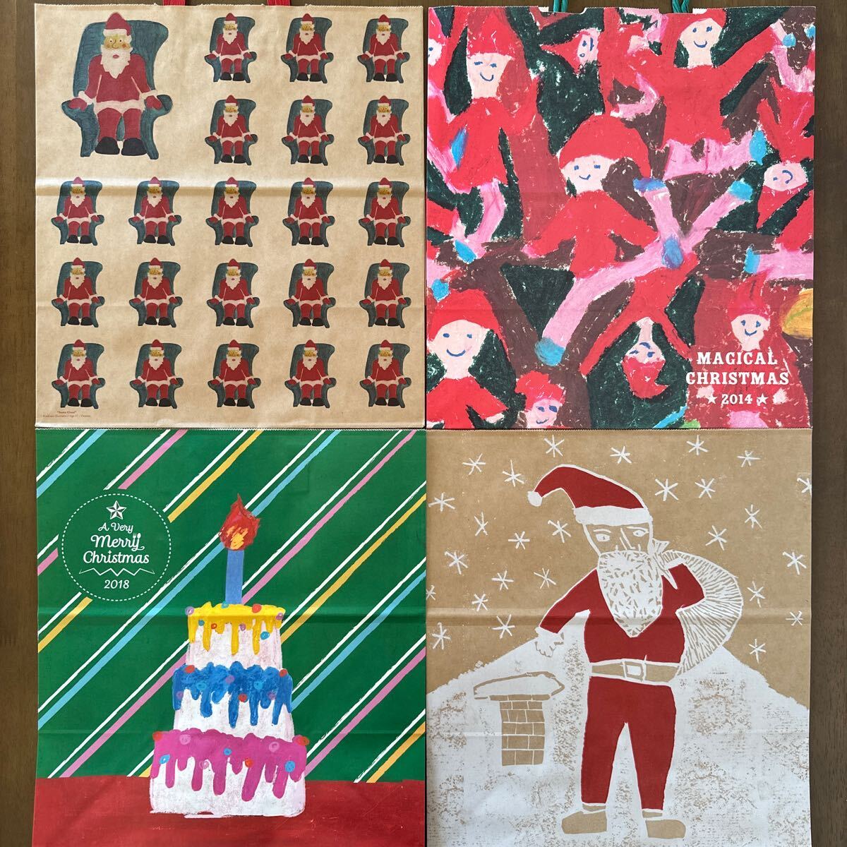 212 キッチンストア クリスマス 紙袋 4枚 たっぷりマチ プレゼント ギフト ラッピング リメイク ショッパー オシャレ エコバッグ 新品 ⑤拍卖