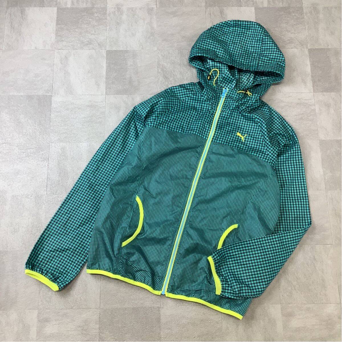 良品 PUMA プーマ ナイロンジャケット ナイロンパーカー チェック柄 レディース Lサイズ グリーン拍卖