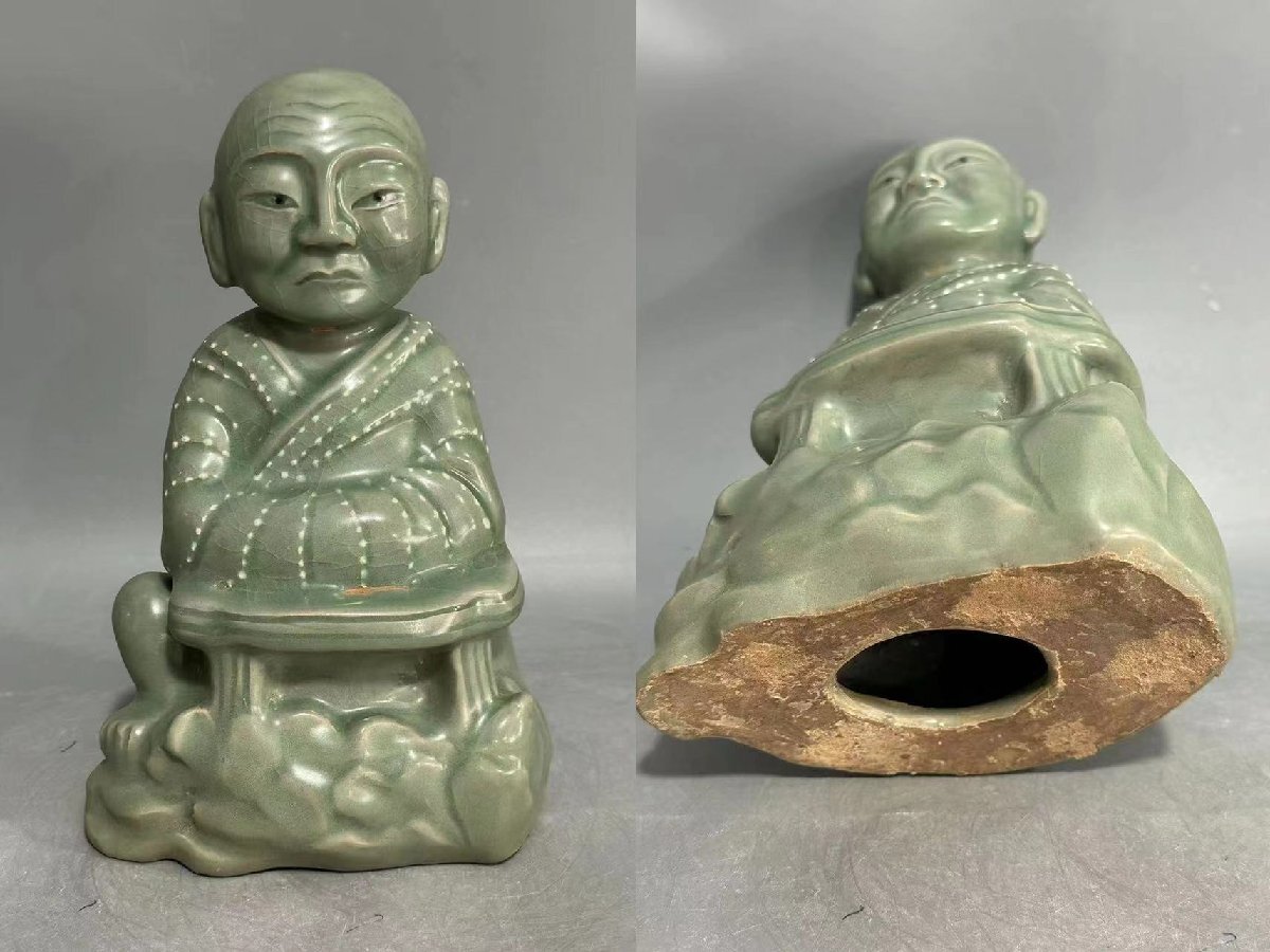 ▼渡鶴羽▼P1010朝鮮珍品旧蔵 朝鮮美術 高麗磁 朝鮮古陶磁器 古高麗 李朝 高麗青磁仏像人物拍卖