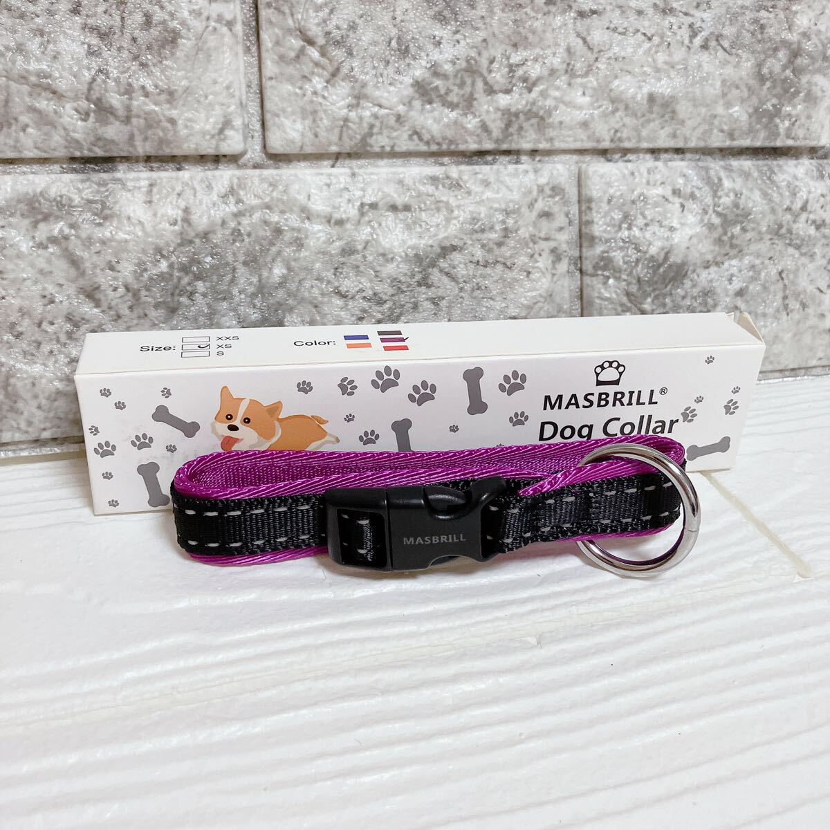 猫 首輪 小型犬 調節可能 3M反射 防水 通気性 可愛い パープル 紫 XS拍卖