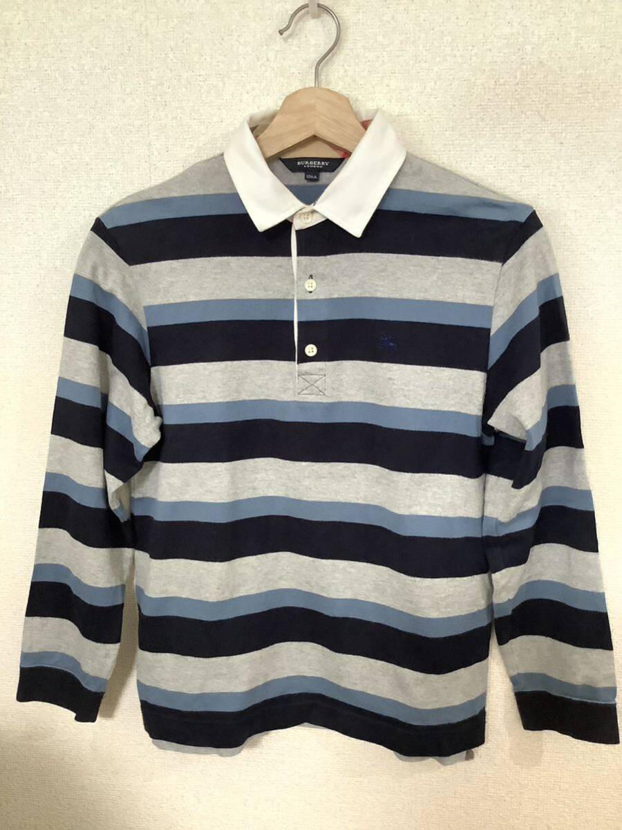 BURBERRY バーバリー ボーダー柄 ラガーシャツ ブルー グレー ハイブランド 子供服 セレクト 古着拍卖