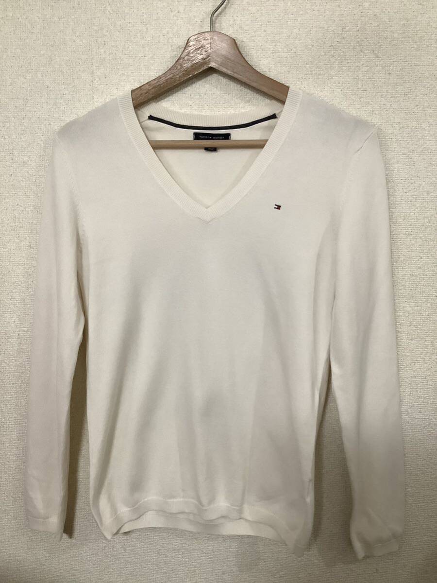 TOMMYHILFIGER トミーヒルフィガー Vネック 長袖カットソー トップス ホワイト カジュアル ブランド 古着 S拍卖