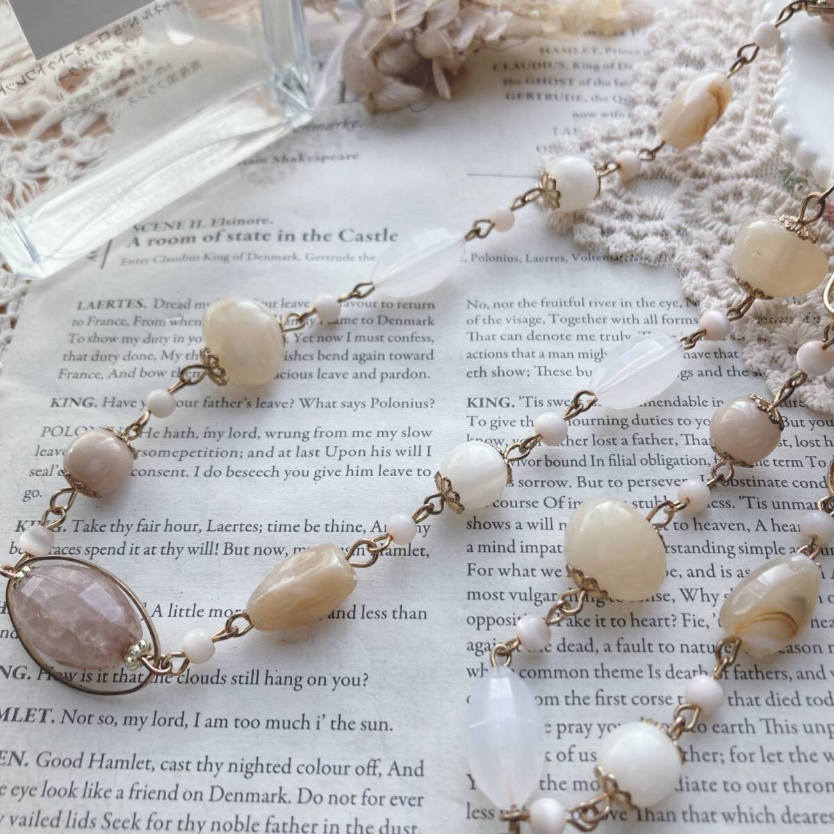 ネックレス ロング ニュアンスカラー ゴールド 大粒ビーズ 美品 軽量☆japan Vintage jewelry accessoriesk0860拍卖