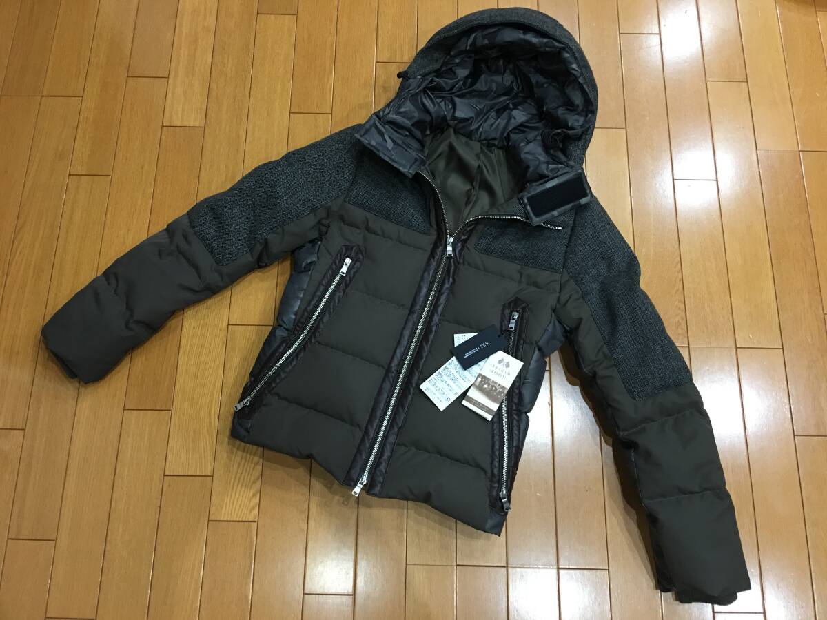 ★5351プールオム 16AW 定価81,300 MOON社 ツイード・レザー切替 ミックスマテリアル ダウンジャケット 1 カモフラ ※超美品拍卖