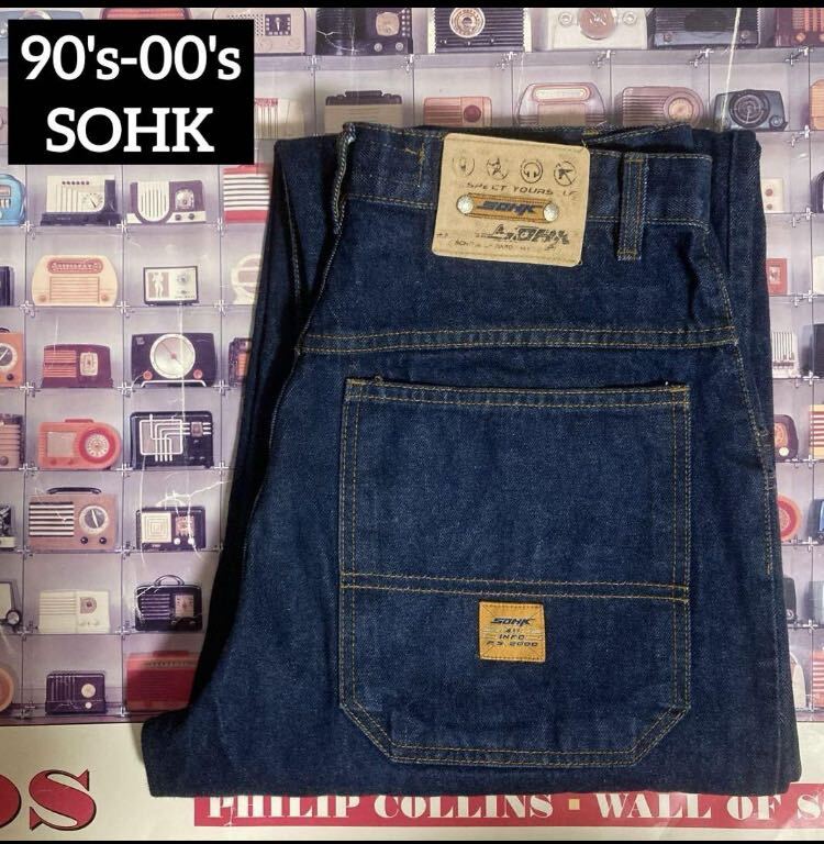 極上90s-00s SOHK School Of Hard Knocksバギーデニムパンツ濃紺 32ワイド西海岸チカーノSK8hiphop B系拍卖