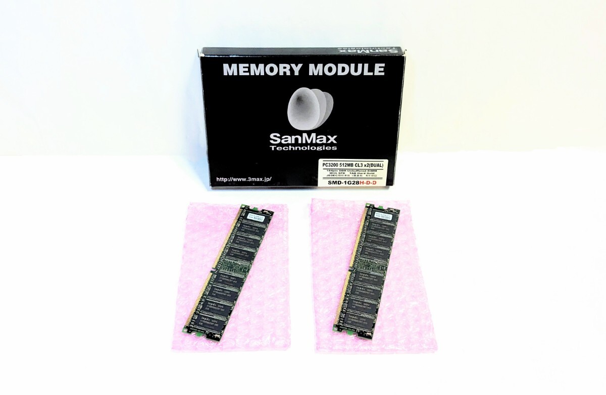 動作未確認★SanMax Technologies 「PC3200 512MB CL3/184pin/DDR」デスクトップPC用メモリー 2枚セット拍卖