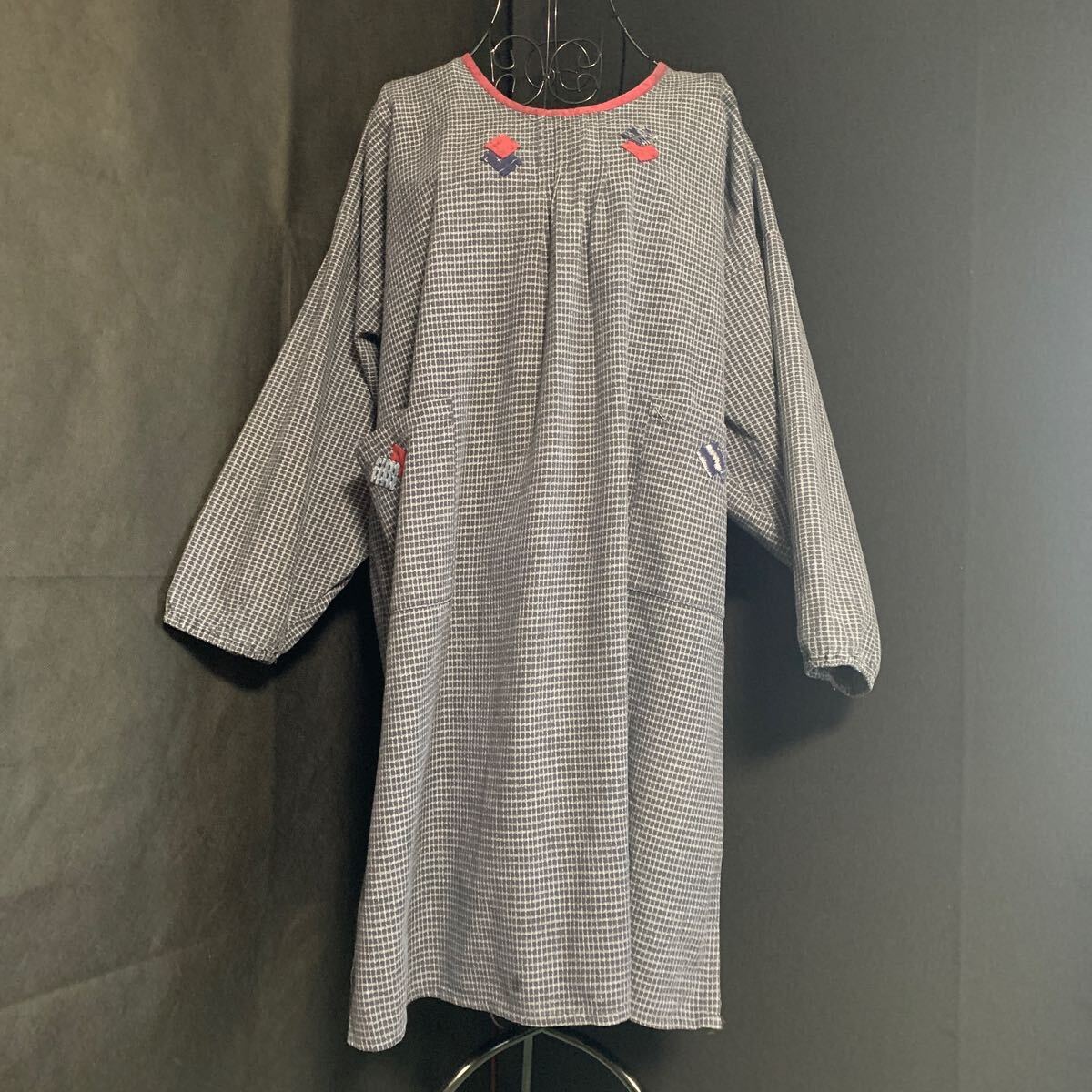 久留米特産 Chree Heart エプロン 割烹着 上着 生地 リメイク素材 ハンドメイド 古布 型染め 絣 手作り パッチワーク カスリ かすり(A-475)拍卖