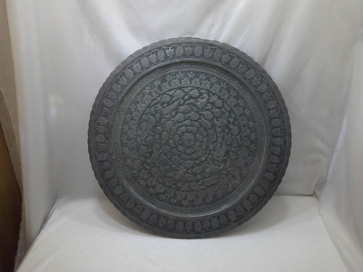 アンティーク 工芸品 彫金 天板 壁掛 49センチ 鶴 縁起物 風水 古美術 検索)銅 青銅 真鍮 砲金 緑青 拍卖