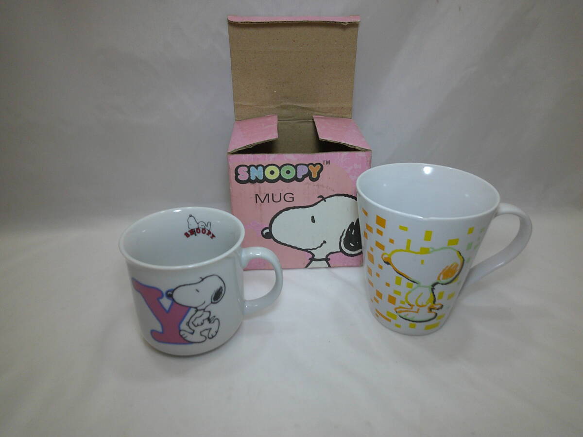 スヌーピー マグカップ 2個セット 箱に汚れ 飲み口に欠け イニシャル Y PEANUTS SNOOPY UFS,lnc. MUG拍卖