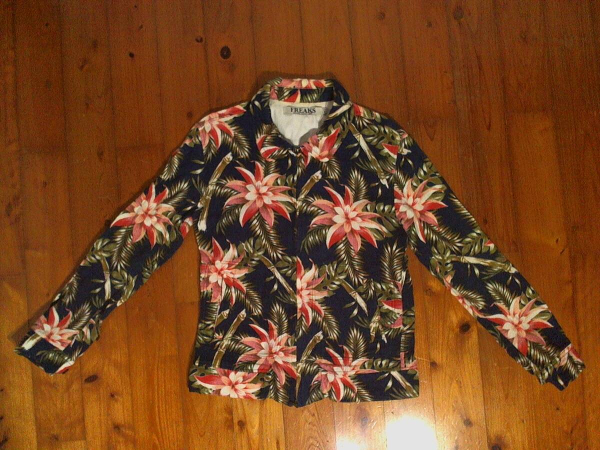 ☆松☆フリークス☆FREAKS☆綿&麻 コットン&リネン ジップアップ ジャケット ジャンパー M 濃紺 ボタニカル拍卖