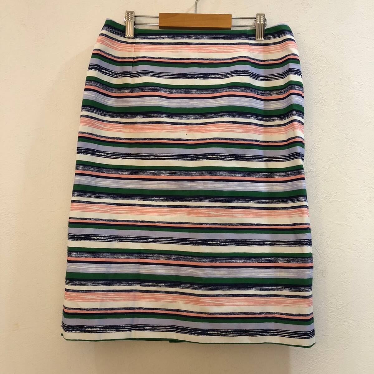 TALBOTS/タルボット ひざ丈タイトボーダースカート ホワイト ブルー レディース 4拍卖