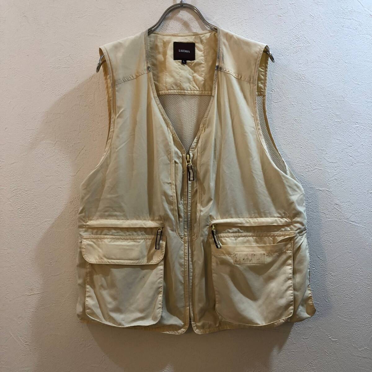 LATERRA/ メッシュベスト アウトドア 釣り アイボリー メンズ L拍卖