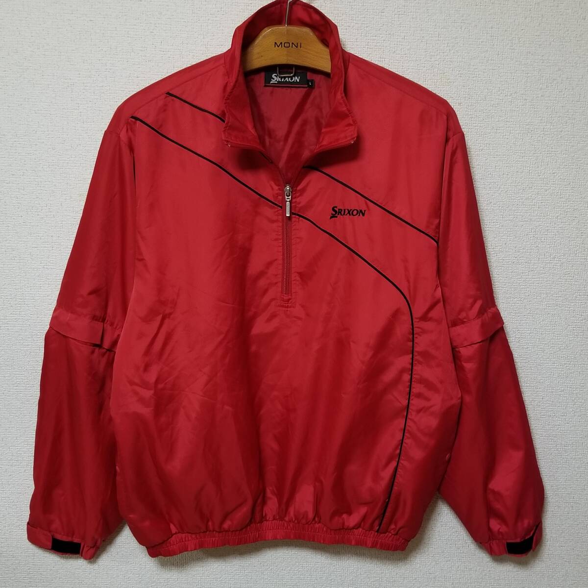 【2way/美品】◎ SRIXON スリクソン/ 2way ワンポイント刺繍ロゴ 中綿入り ハーフジップ ウィンドジャケット SIZE: L レッド拍卖