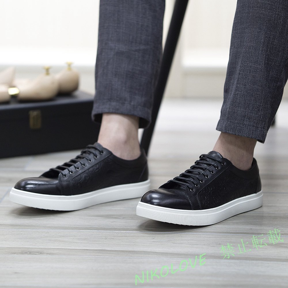 新品最高級 スニーカー メンズ スリッポン 本革 レザーシューズ 牛革 ローファー 紳士靴 ビジネスシューズ 革靴 ブラック LG608拍卖