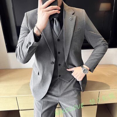 新品 メンズ スリーピース スーツセット 結婚式 スタイリッシュ 高級スーツ 細身 スリム 3点セット 無地 一つボタン S~6XL LH412拍卖